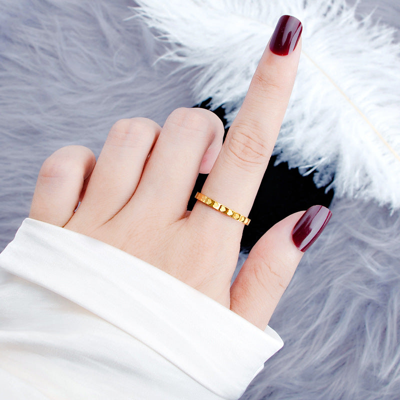 Cincin Janji Pasangan - Singsing Hati Stainless Steel Anti Pudar Lapisan Emas 18k | Aksesoris Perhiasan Elegan - 我的商店