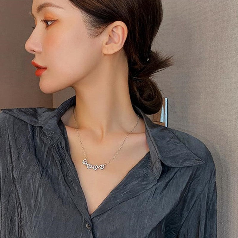 Kalung Korea Clover Hati 18k Wanita - Perhiasan Stainless Steel Berlian, 2 Cara Pakai Elegan, Grosir Harga Terbaik - 我的商店