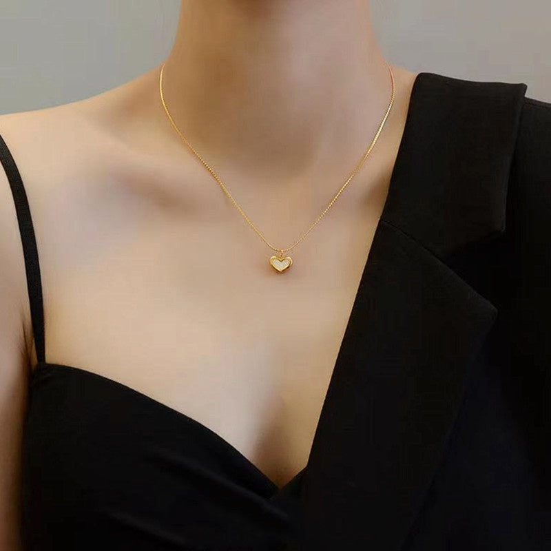 Kalung Choker Wanita Liontin Hati Kupu-Kupu - Stainless Steel Lapis Emas Putih, Elegan & Cocok untuk Setiap Acara! - 我的商店