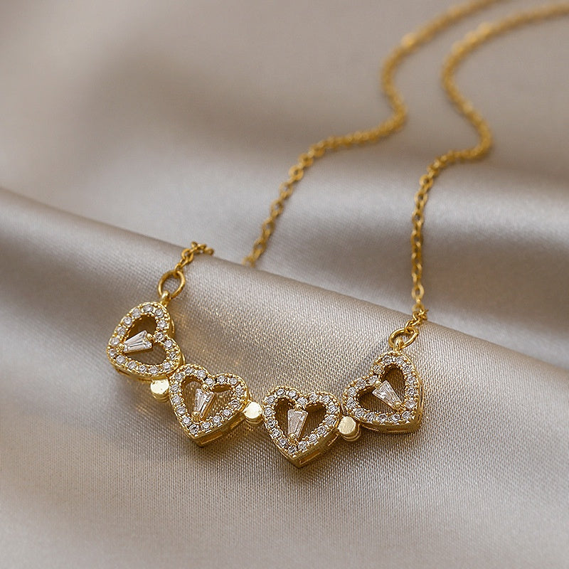 Kalung Korea Clover Hati 18k Wanita - Perhiasan Stainless Steel Berlian, 2 Cara Pakai Elegan, Grosir Harga Terbaik - 我的商店