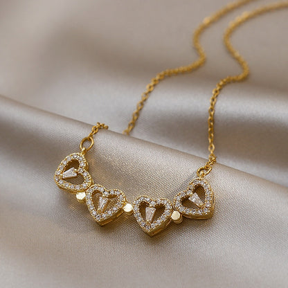 Kalung Korea Clover Hati 18k Wanita - Perhiasan Stainless Steel Berlian, 2 Cara Pakai Elegan, Grosir Harga Terbaik - 我的商店