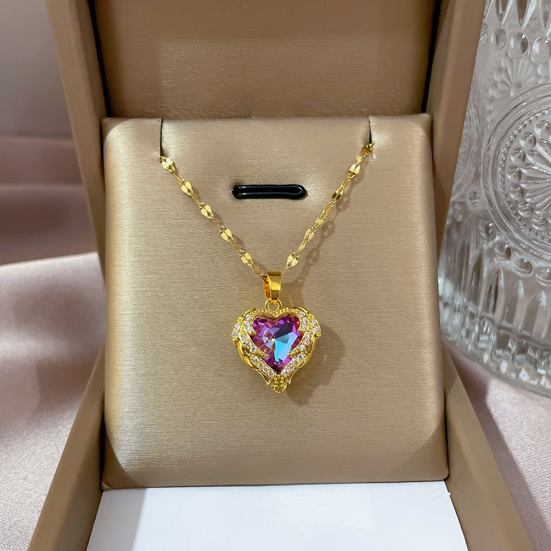 Kalung Wanita Liontin Heart of the Ocean - Stainless Steel Lapis Emas 18K, Tidak Kusam, Elegan & Trendi! - 我的商店