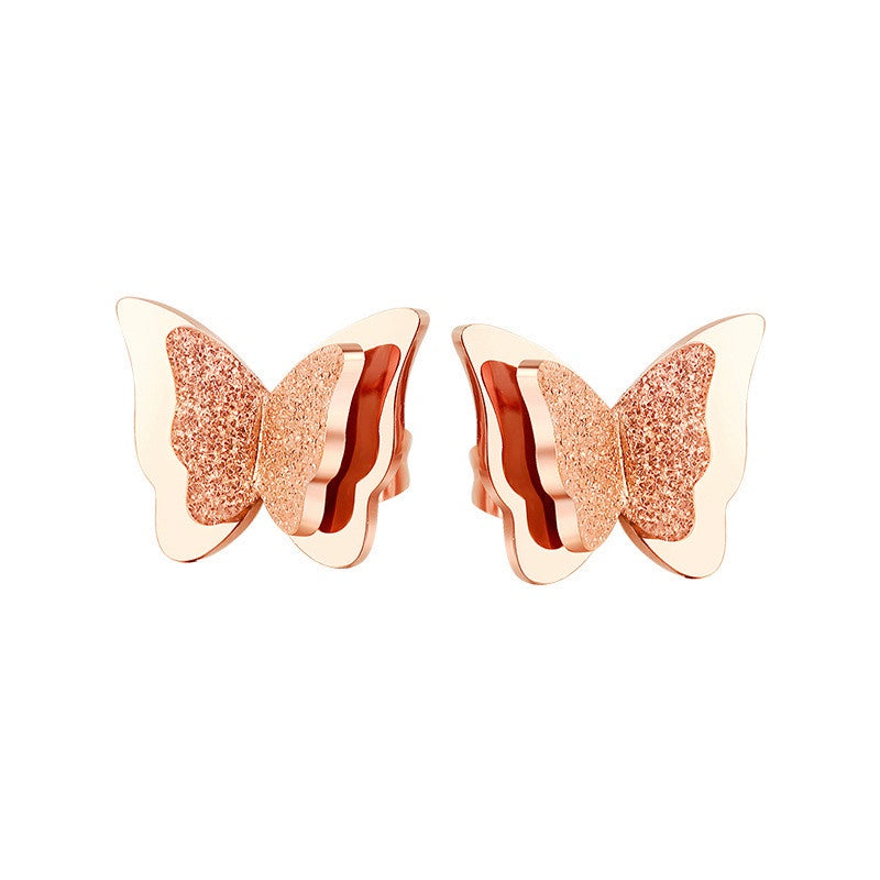 Anting Kupu-Kupu Emas 18K - Titanium Steel Anti Karat, Aksesoris Elegan Wanita - 我的商店
