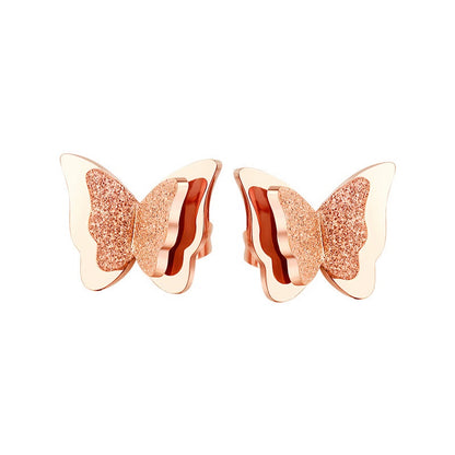 Anting Kupu-Kupu Emas 18K - Titanium Steel Anti Karat, Aksesoris Elegan Wanita - 我的商店
