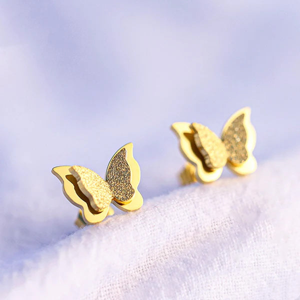Anting Kupu-Kupu Emas 18K - Titanium Steel Anti Karat, Aksesoris Elegan Wanita - 我的商店
