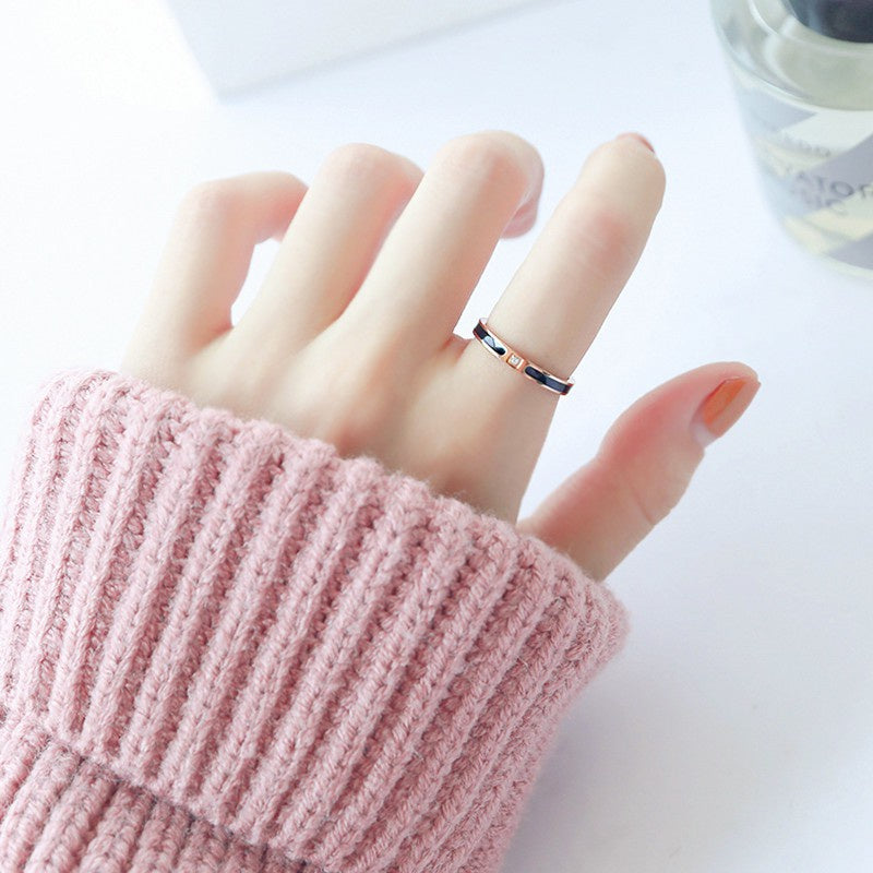 Cincin Pasangan Classic 1 Carat Single Diamond - 18K Rose Gold & Stainless Steel Anti Karat | Perhiasan Titanium Elegan - 我的商店