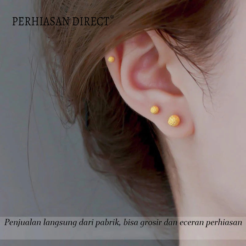 Anting Tusuk Titanium Manik Manik Pasir Emas 18K Cantik Korea Anti Karat dan Anti Luntur Aksesoris Wanita Earrings