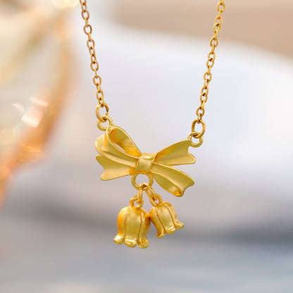 Kalung Bunga Pita Emas 18K - Stainless Steel Anti Kusam, Aksesoris Fashion Wanita - 我的商店