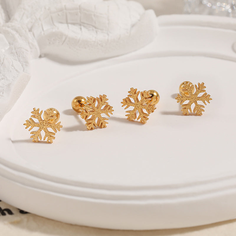 Anting Stud Snowflake Wanita - Stainless Steel Hypoallergenic, Aksesoris Fashion Winter - 我的商店