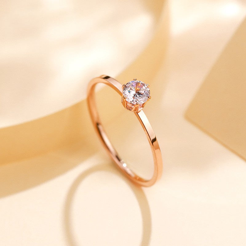 Cincin Tunangan Emas Rose - Berlian 1 Karat, Titanium Steel Anti Karat untuk Wanita - 我的商店