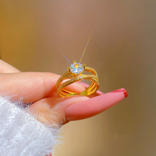 Cincin Berlian Adjustable untuk Wanita - Singsing Emas dengan Kotak Perhiasan | Aksesoris Elegan - 我的商店