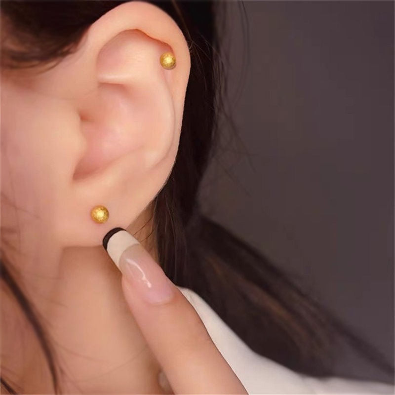 Anting Frosted Bead - Titanium Steel untuk Wanita/Pria, 1 Pasang CZ Huggie & Cartilage - 我的商店