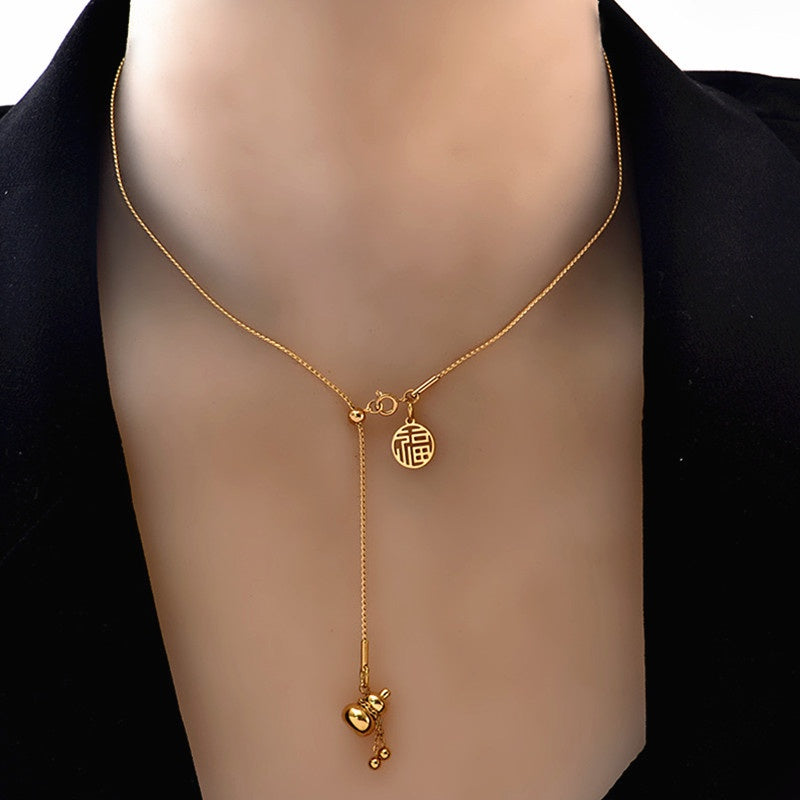 Kalung Choker Wanita Liontin Gourdos FU Keberuntungan - Stainless Steel Lapis Emas, Tidak Kusam, Elegan & Cocok untuk Hadiah! - 我的商店