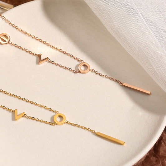 Gelang Kaki "LOVE" Wanita - Rantai Emas Stainless Steel Anti Kusam, Aksesoris Pantai - 我的商店