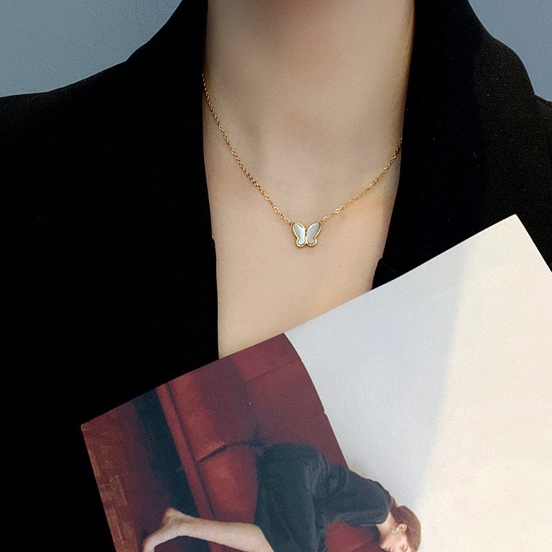 Kalung Kupu-Kupu Emas untuk Wanita – Perhiasan Choker Vintage Titanium Gaya Korea - 我的商店