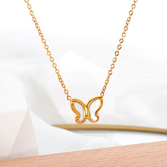Anting Kupu-Kupu Putih untuk Wanita - Anting Emas Stainless Steel Anti Pudar | Perhiasan Elegan - 我的商店