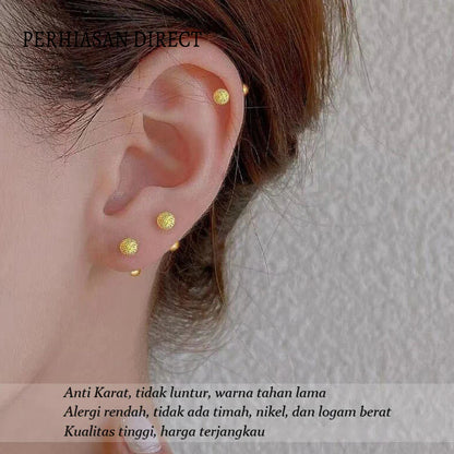 Anting Tusuk Titanium Manik Manik Pasir Emas 18K Cantik Korea Anti Karat dan Anti Luntur Aksesoris Wanita Earrings