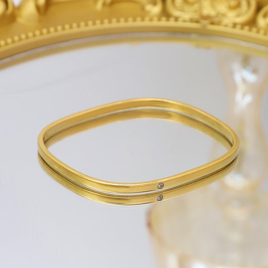 Gelang Wanita Vintage Minimalis - Stainless Steel Lapis Emas 18K Anti Kusam, Aksesoris Fashion Elegan - 我的商店