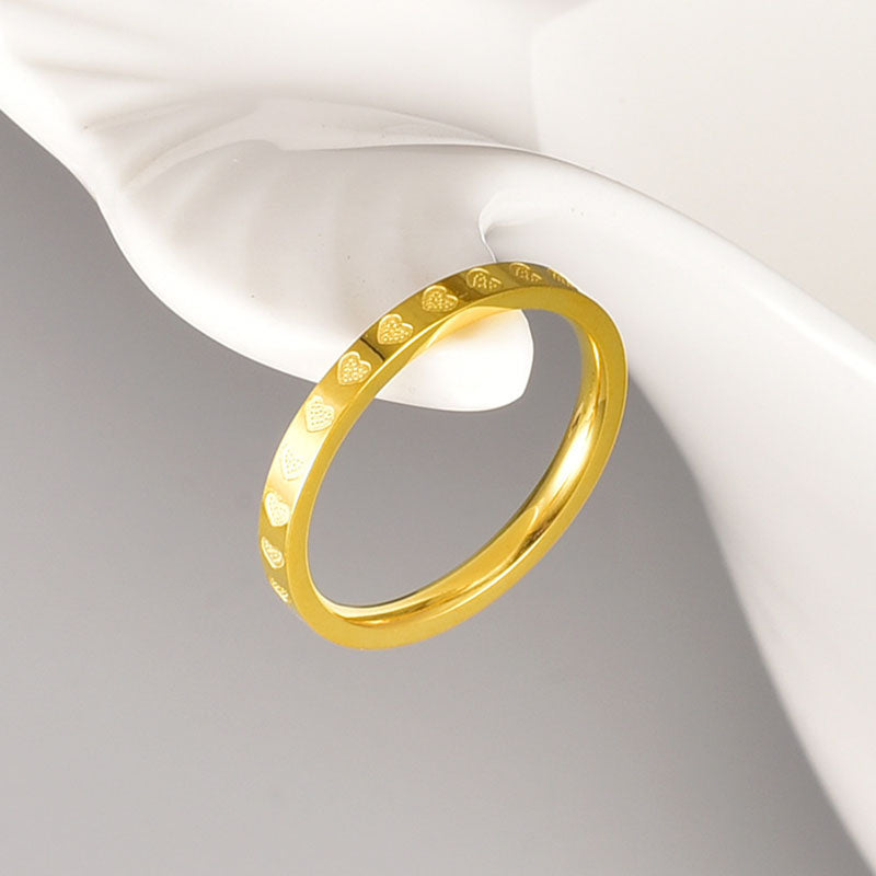 Cincin Janji Pasangan - Singsing Hati Stainless Steel Anti Pudar Lapisan Emas 18k | Aksesoris Perhiasan Elegan - 我的商店