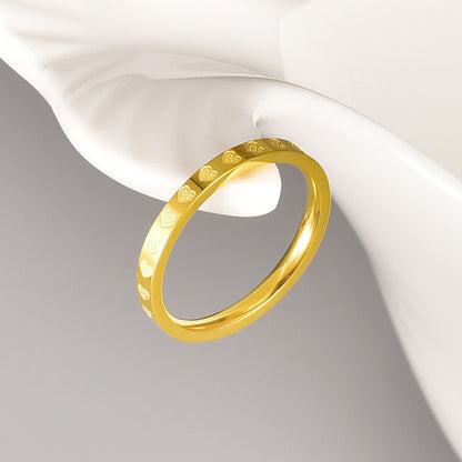 Cincin Janji Pasangan - Singsing Hati Stainless Steel Anti Pudar Lapisan Emas 18k | Aksesoris Perhiasan Elegan - 我的商店