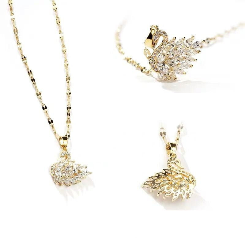 Kalung Wanita Angsa Merah Muda - Stainless Steel Lapis Emas 18K, Tidak Kusam, Elegan & Cocok untuk Hadiah Mewah! - 我的商店