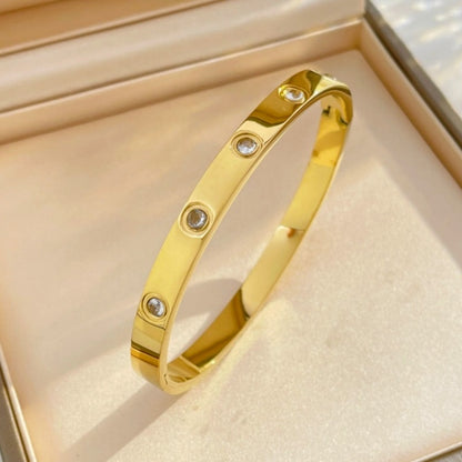 Gelang Berlian Mewah 18k Emas untuk Wanita - Bangle Stainless Steel Anti Pudar | Aksesoris Perhiasan Elegan - 我的商店
