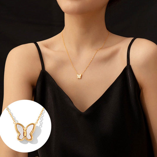 Kalung Kupu-Kupu Emas untuk Wanita – Perhiasan Choker Vintage Titanium Gaya Korea - 我的商店