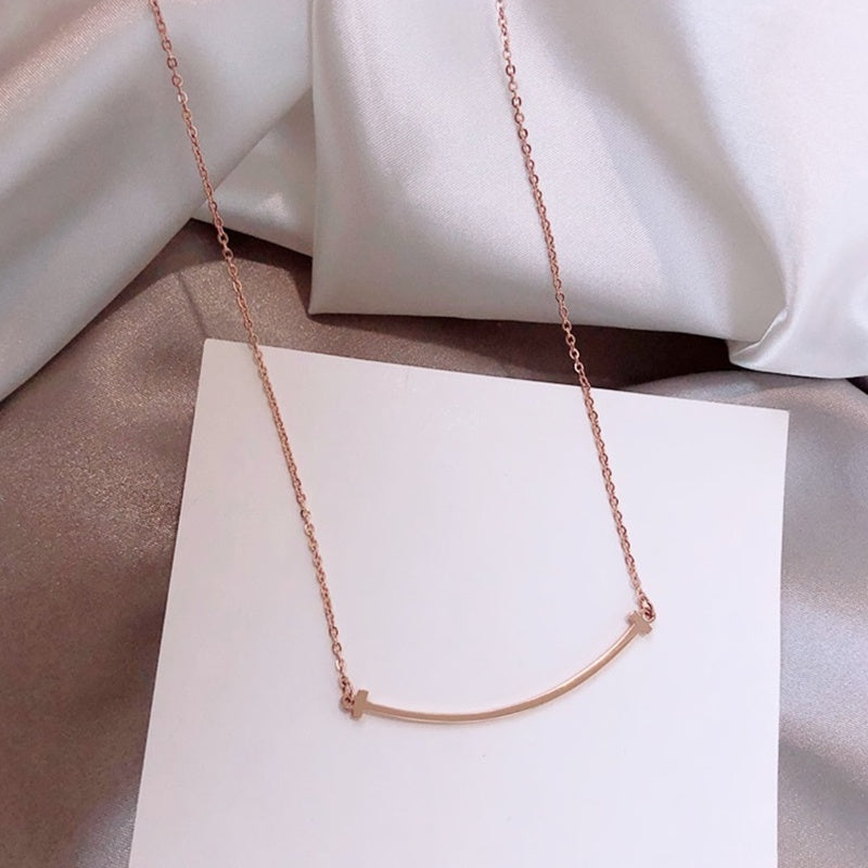Kalung Senyum Emas Rose 18K - Rantai Klavikula Minimalis & Anti Karat untuk Wanita - 我的商店