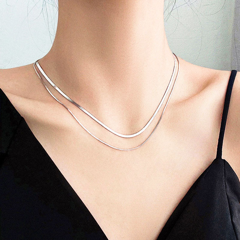 Kalung Wanita Double Layer Lapis Emas 18K - Stainless Steel, Elegan & Cocok untuk Prom dan Sehari-hari! - 我的商店