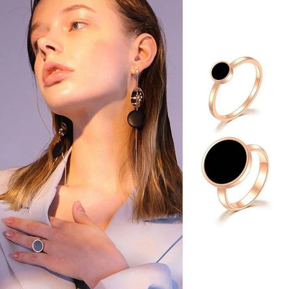 Cincin Pasangan Emas Mawar 18K - Titanium Steel Hitam Bulat, Anti Karat, Elegan & Cocok untuk Setiap Acara! - 我的商店