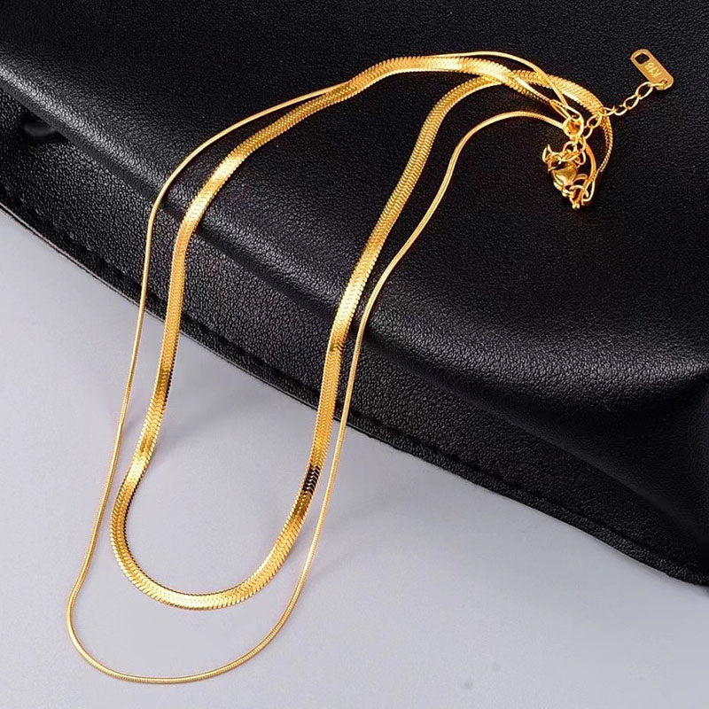 Kalung Wanita Double Layer Lapis Emas 18K - Stainless Steel, Elegan & Cocok untuk Prom dan Sehari-hari! - 我的商店