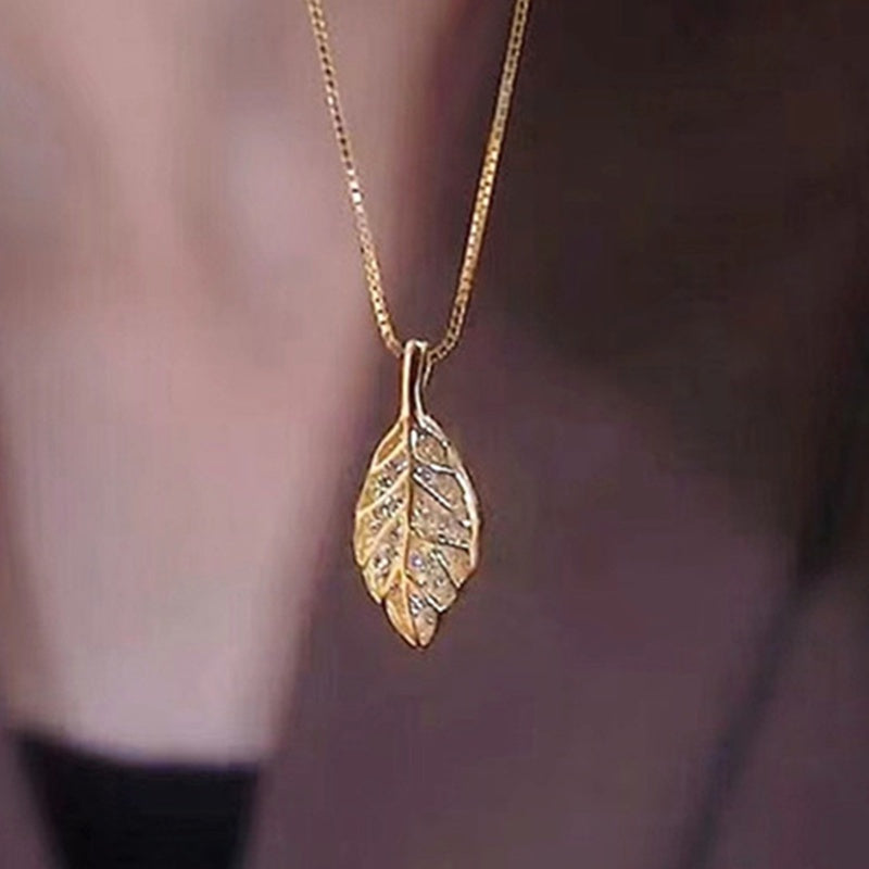 Grosir Kalung Daun Baja Tahan Karat untuk Wanita – Liontin Emas, Rantai Elegan, Aksesoris Perhiasan - 我的商店