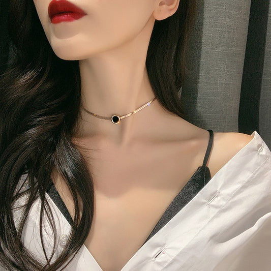 Kalung Liontin Angka Romawi Bulat 18K Emas Rose untuk Wanita – Perhiasan Baja Titanium Anti Karat - 我的商店