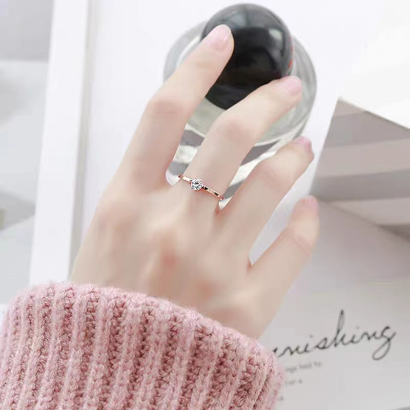 Cincin Berlian 1 Karat Wanita - Titanium Steel Lapis Rose Gold, Anti Karat untuk Tunangan & Pernikahan - 我的商店