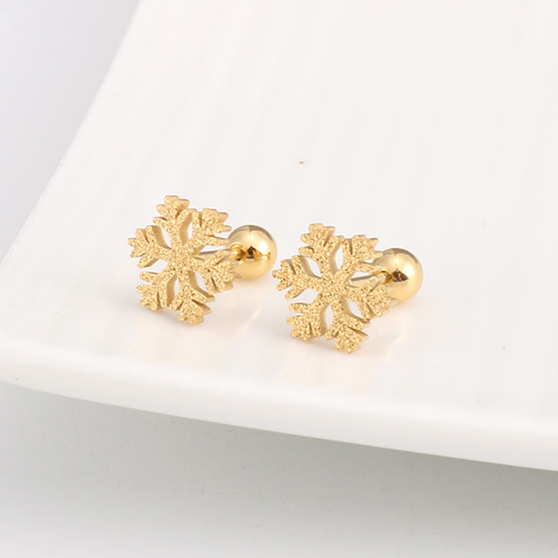 Anting Stud Snowflake Wanita - Stainless Steel Hypoallergenic, Aksesoris Fashion Winter - 我的商店