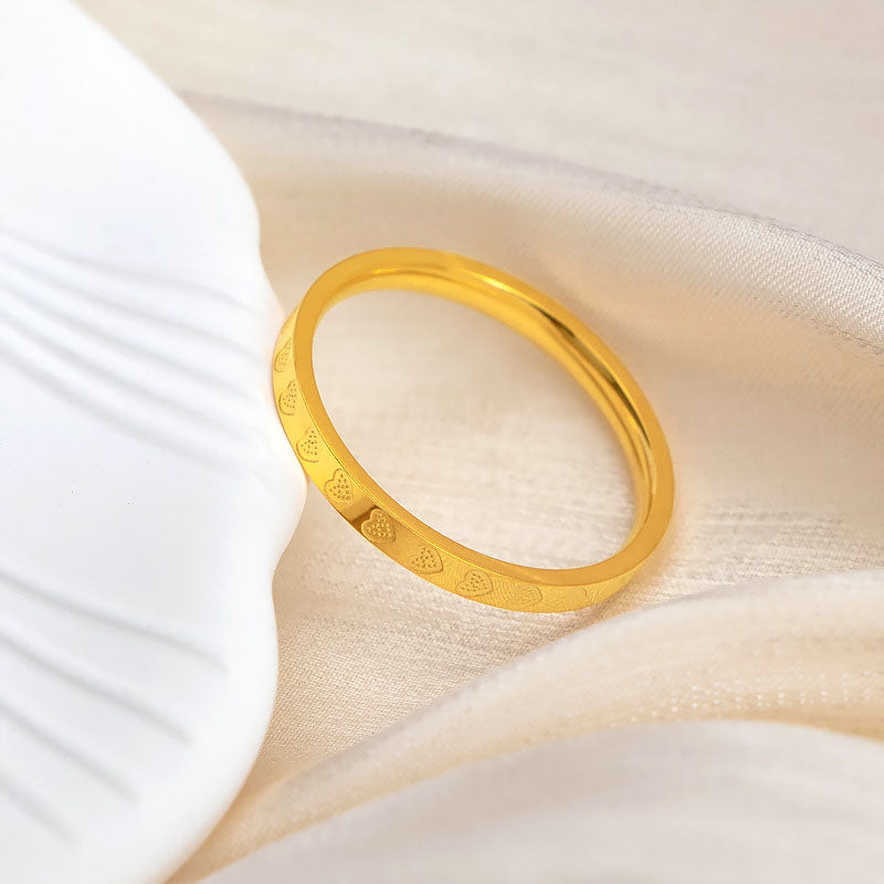 Cincin Janji Pasangan - Singsing Hati Stainless Steel Anti Pudar Lapisan Emas 18k | Aksesoris Perhiasan Elegan - 我的商店