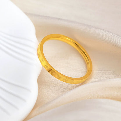 Cincin Janji Pasangan - Singsing Hati Stainless Steel Anti Pudar Lapisan Emas 18k | Aksesoris Perhiasan Elegan - 我的商店