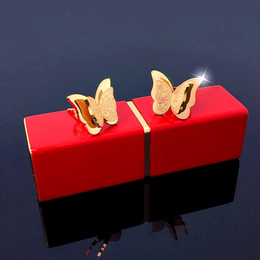 Anting Kupu-Kupu Emas Rose 18K - Titanium Steel Anti Karat & Hypoallergenic | Perhiasan Eksklusif Wanita - 我的商店