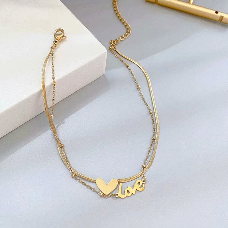 Gelang Kaki Hati untuk Wanita - Rantai Emas Stainless Steel Anti Pudar | Aksesoris Fashion Elegan - 我的商店