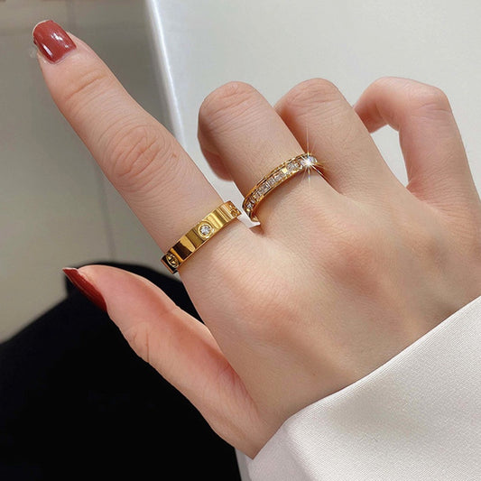 Cincin Wanita Stainless Steel - Lapis Emas, Tidak Kusam & Tidak Pudar, Elegan & Trendi! - 我的商店