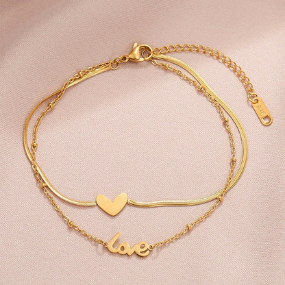 Gelang Kaki Hati untuk Wanita - Rantai Emas Stainless Steel Anti Pudar | Aksesoris Fashion Elegan - 我的商店
