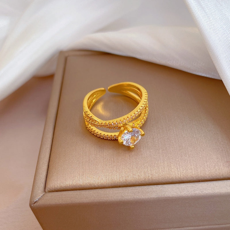 Cincin Salib Adjustable untuk Wanita - Singsing Berlian Emas | Perhiasan Hadiah Elegan - 我的商店