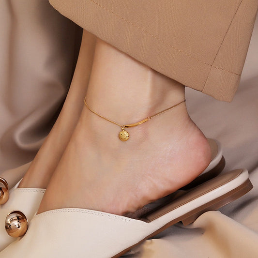 Gelang Kaki Senyum untuk Wanita – Perhiasan Vintage Stainless Steel Anti Karat - 我的商店