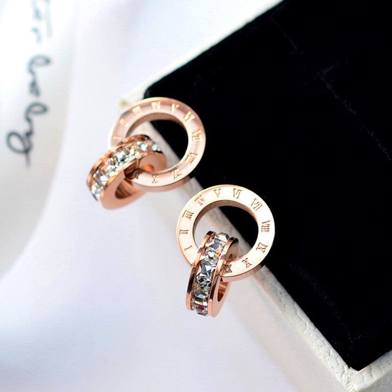 Anting Zirconia Roman Pembawa Keberuntungan - Emas Hypoallergenic Stainless Steel untuk Wanita - 我的商店