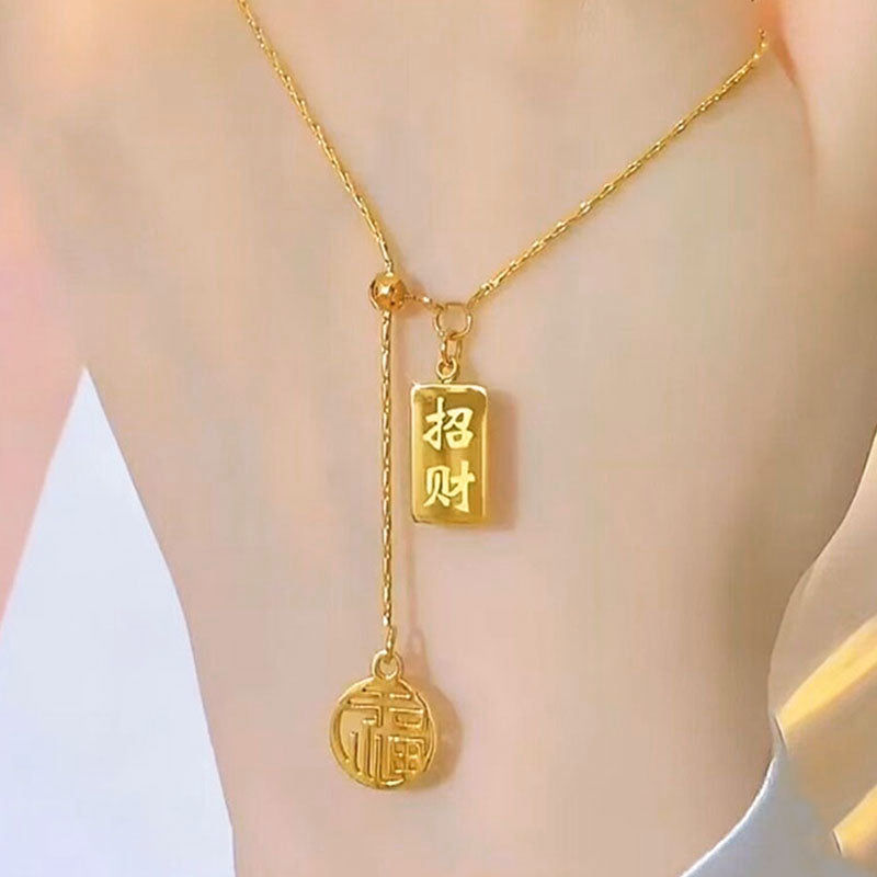 Grosir Kalung Wanita Stainless Steel Berliontin Emas Fu - Simbol Keberuntungan, Trendi & Tidak Kusam! - 我的商店