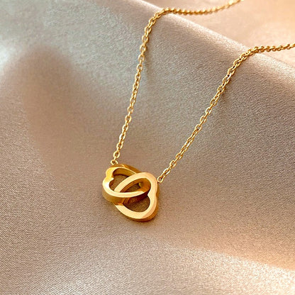 Kalung Liontin Hati Ganda Berlapis Emas 18K – Perhiasan Rantai Klavikula Gaya Korea Simpe - 我的商店