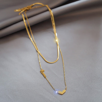 Kalung Stainless Steel Wanita - Double Layer Heart Pendant dengan Rantai Emas | Hadiah Perhiasan Elegan - 我的商店