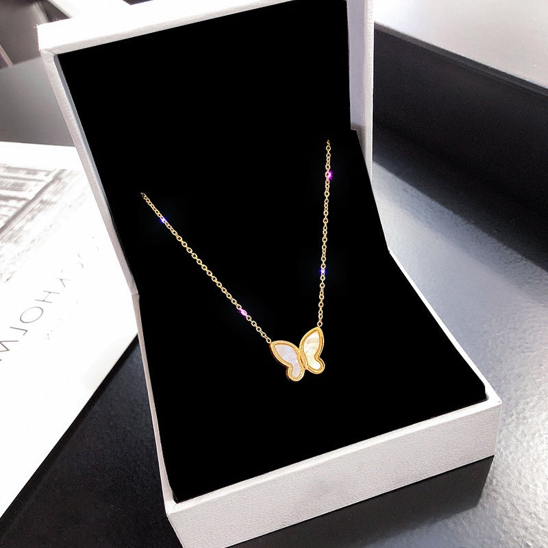 Kalung Kupu-Kupu Emas untuk Wanita – Perhiasan Choker Vintage Titanium Gaya Korea - 我的商店