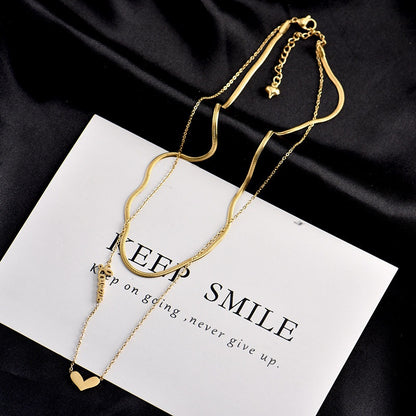 Kalung Stainless Steel Wanita - Double Layer Heart Pendant dengan Rantai Emas | Hadiah Perhiasan Elegan - 我的商店