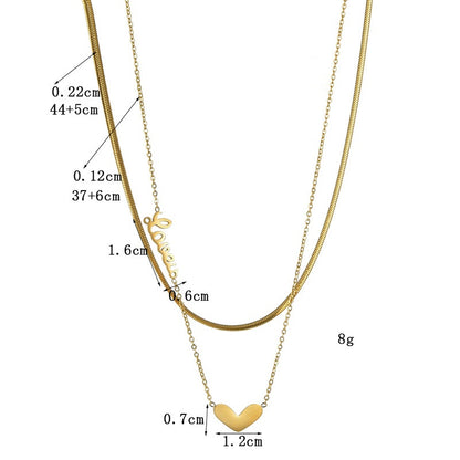 Kalung Stainless Steel Wanita - Double Layer Heart Pendant dengan Rantai Emas | Hadiah Perhiasan Elegan - 我的商店